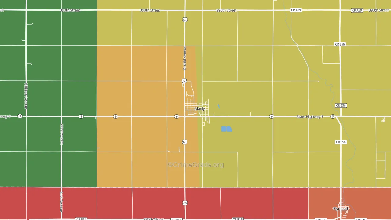 Manly, IA Map of Burglary Rates