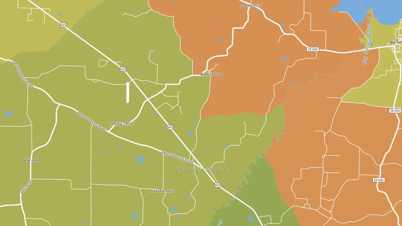 Manlyville, TN Map of Burglary Rates