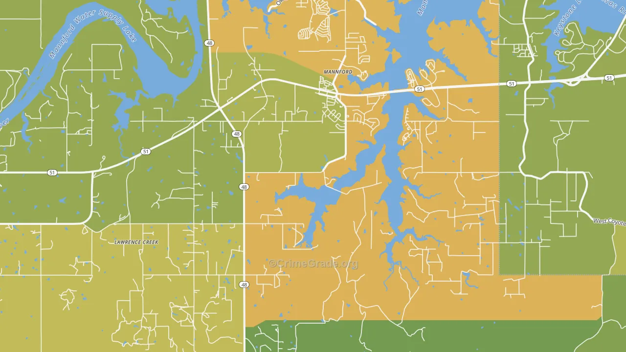Mannford, OK Map of Burglary Rates