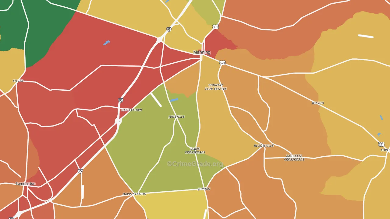 Manning, SC Map of Burglary Rates