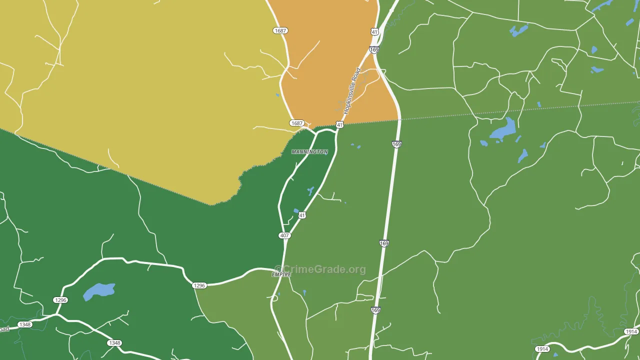 Mannington, KY Map of Burglary Rates