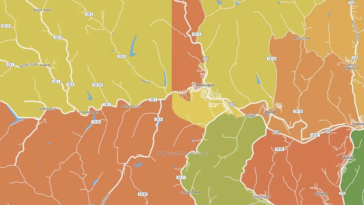 Mannington, WV Map of Burglary Rates