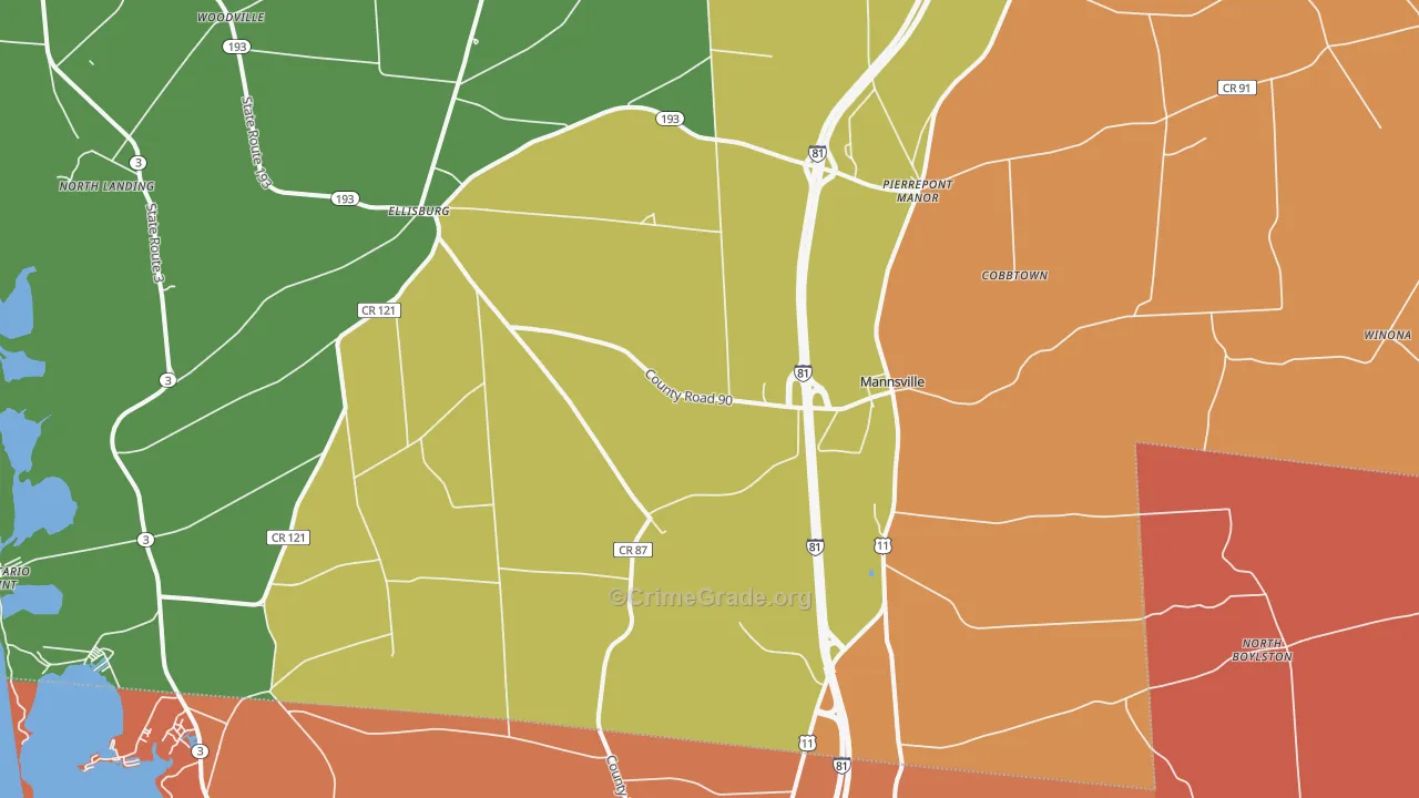 Mannsville, NY Map of Burglary Rates