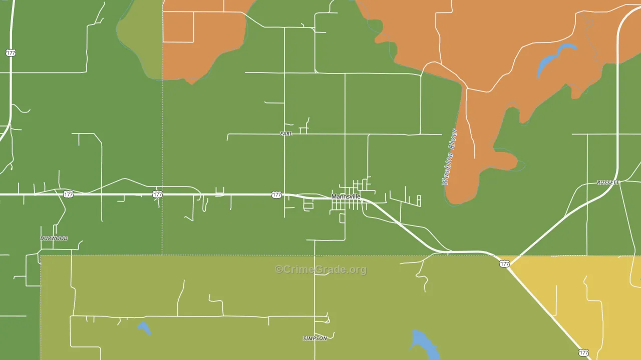 Mannsville, OK Map of Burglary Rates