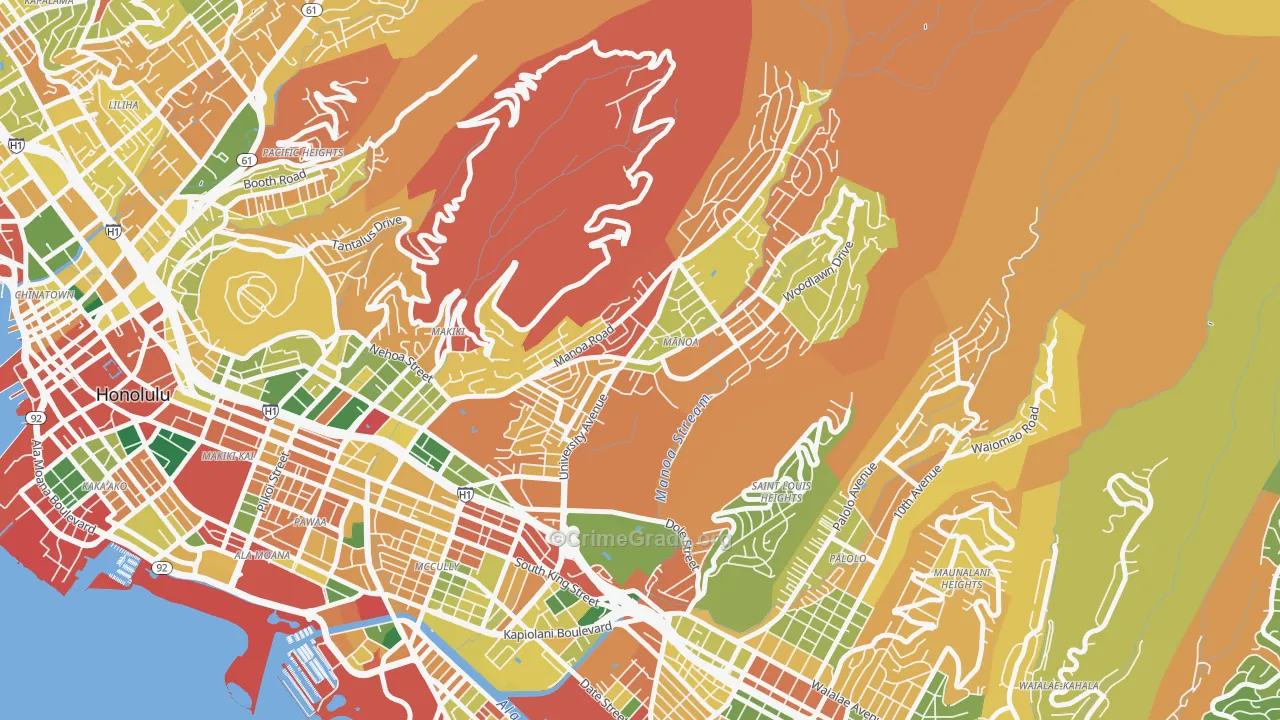 Manoa, Honolulu, HI Map of Burglary Rates