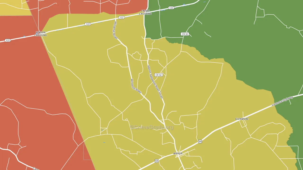 Manor, GA Map of Burglary Rates