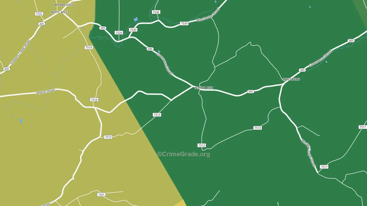 Manor Hill, PA Map of Burglary Rates
