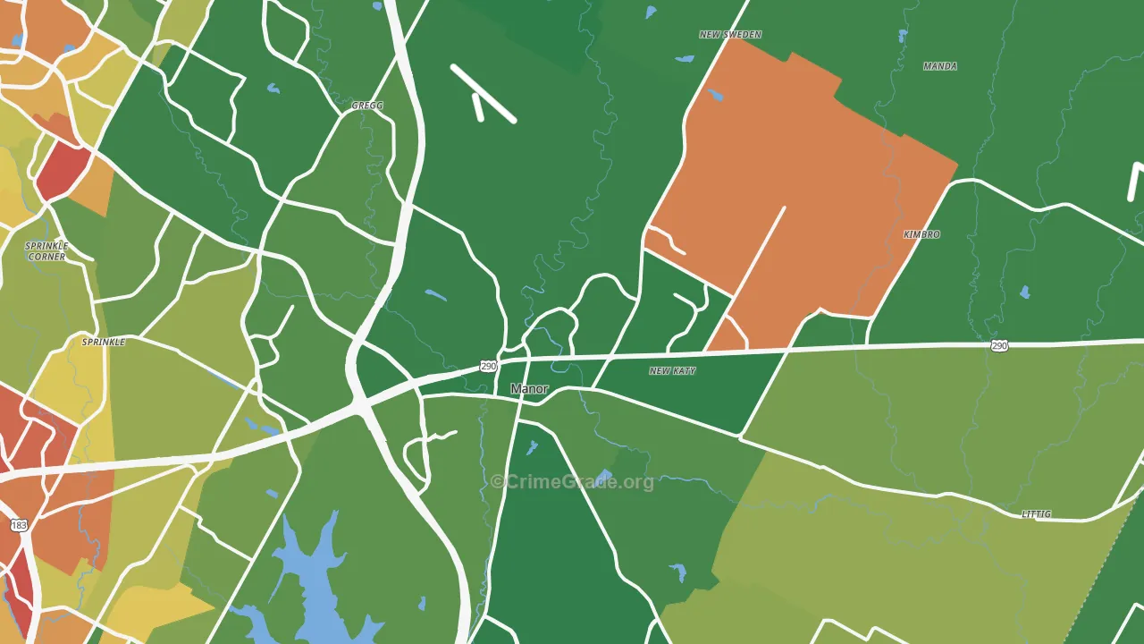 Manor, TX Map of Burglary Rates