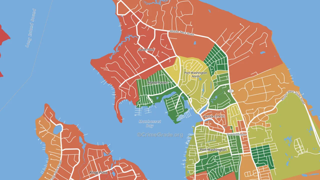 Manorhaven, NY Map of Burglary Rates