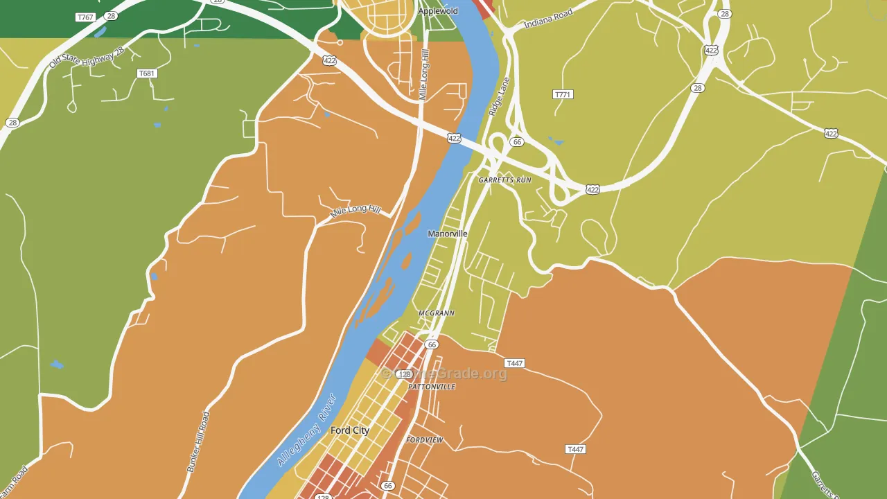 Manorville, PA Map of Burglary Rates