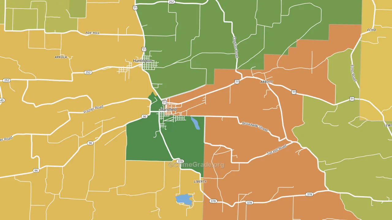 Mansfield, AR Map of Burglary Rates