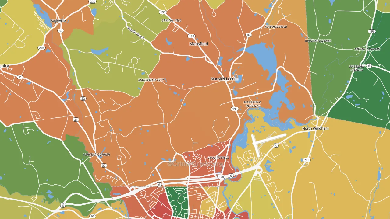 Mansfield Center, CT Map of Burglary Rates