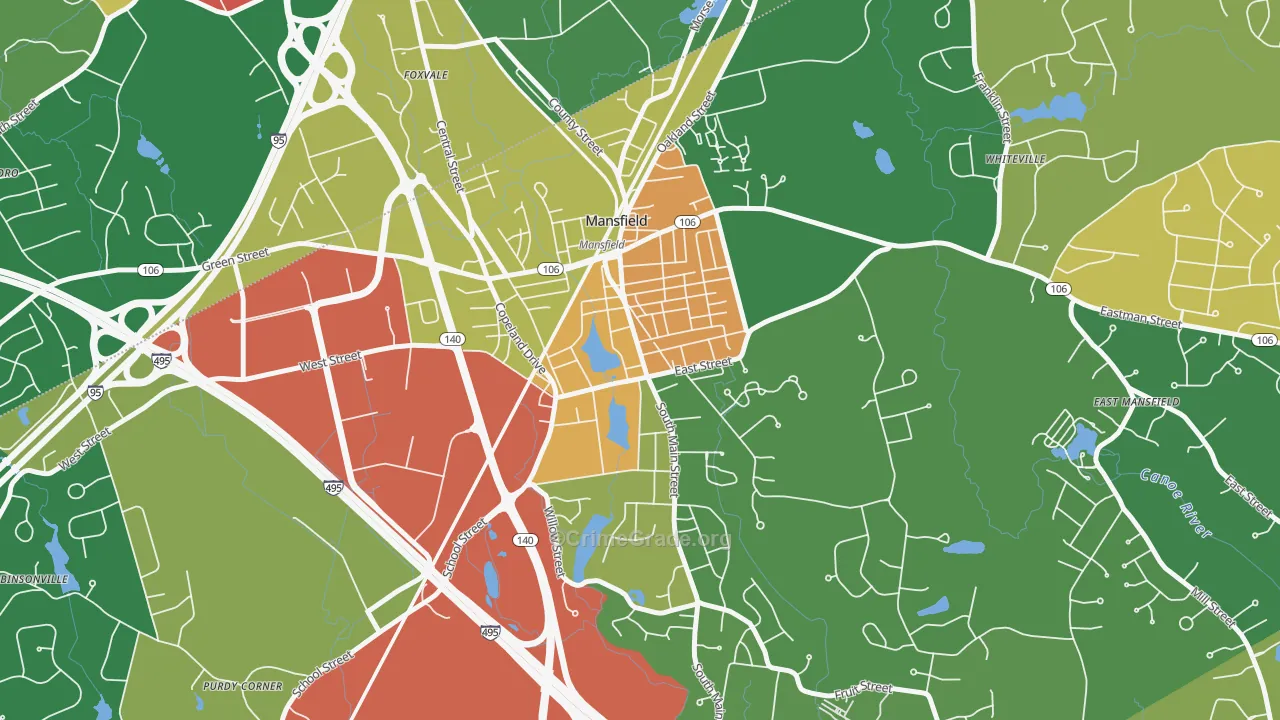 Mansfield Center, MA Map of Burglary Rates