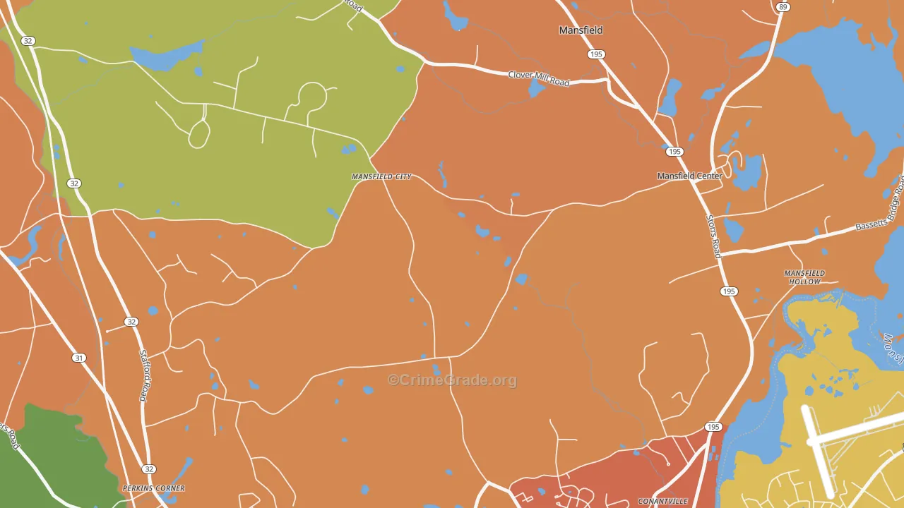 Mansfield City, CT Map of Burglary Rates