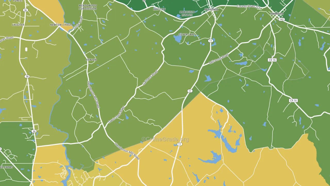 Mansfield, GA Map of Burglary Rates
