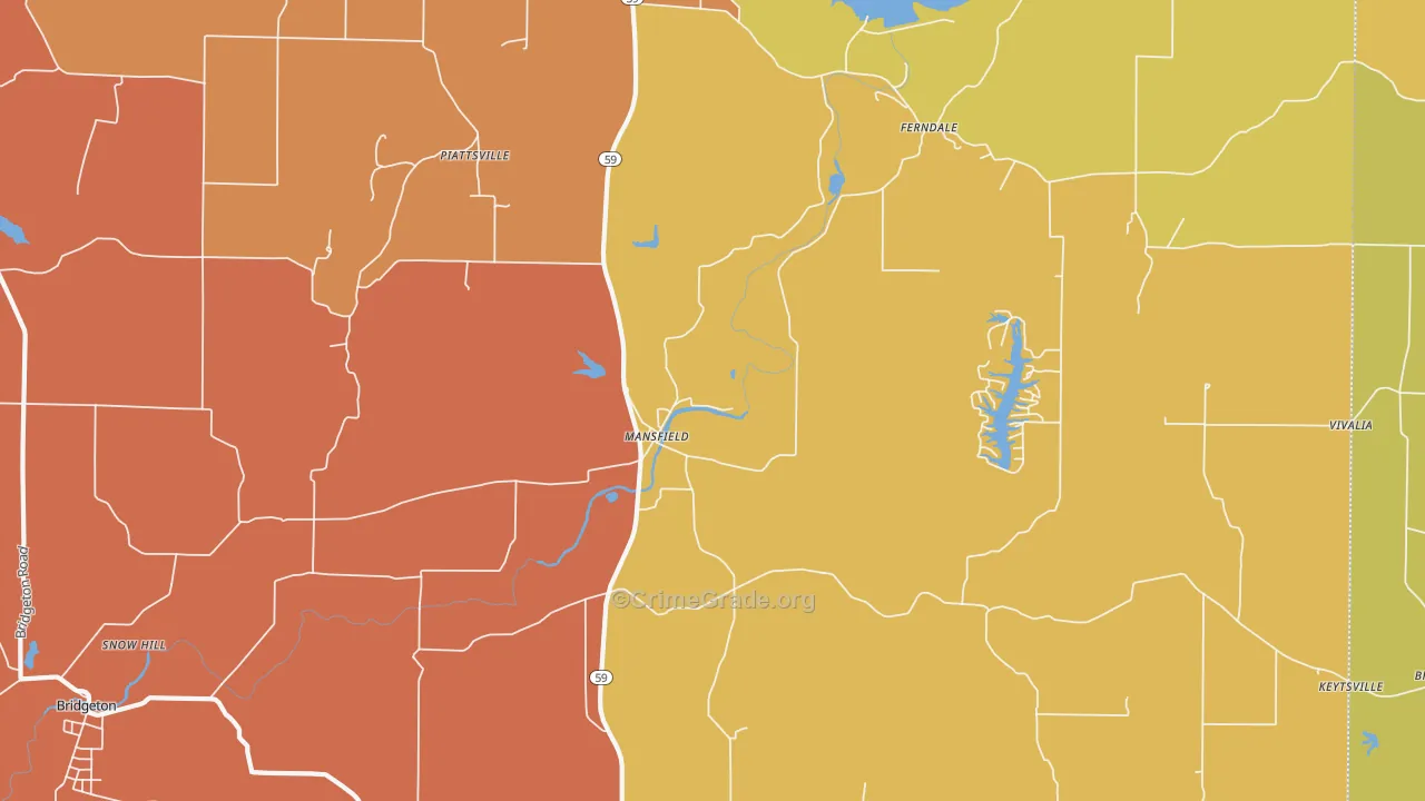 Mansfield, IN Map of Burglary Rates