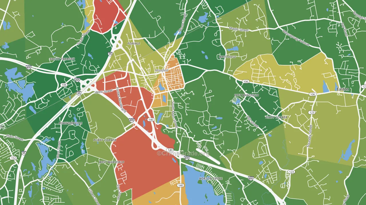 Mansfield, MA Map of Burglary Rates
