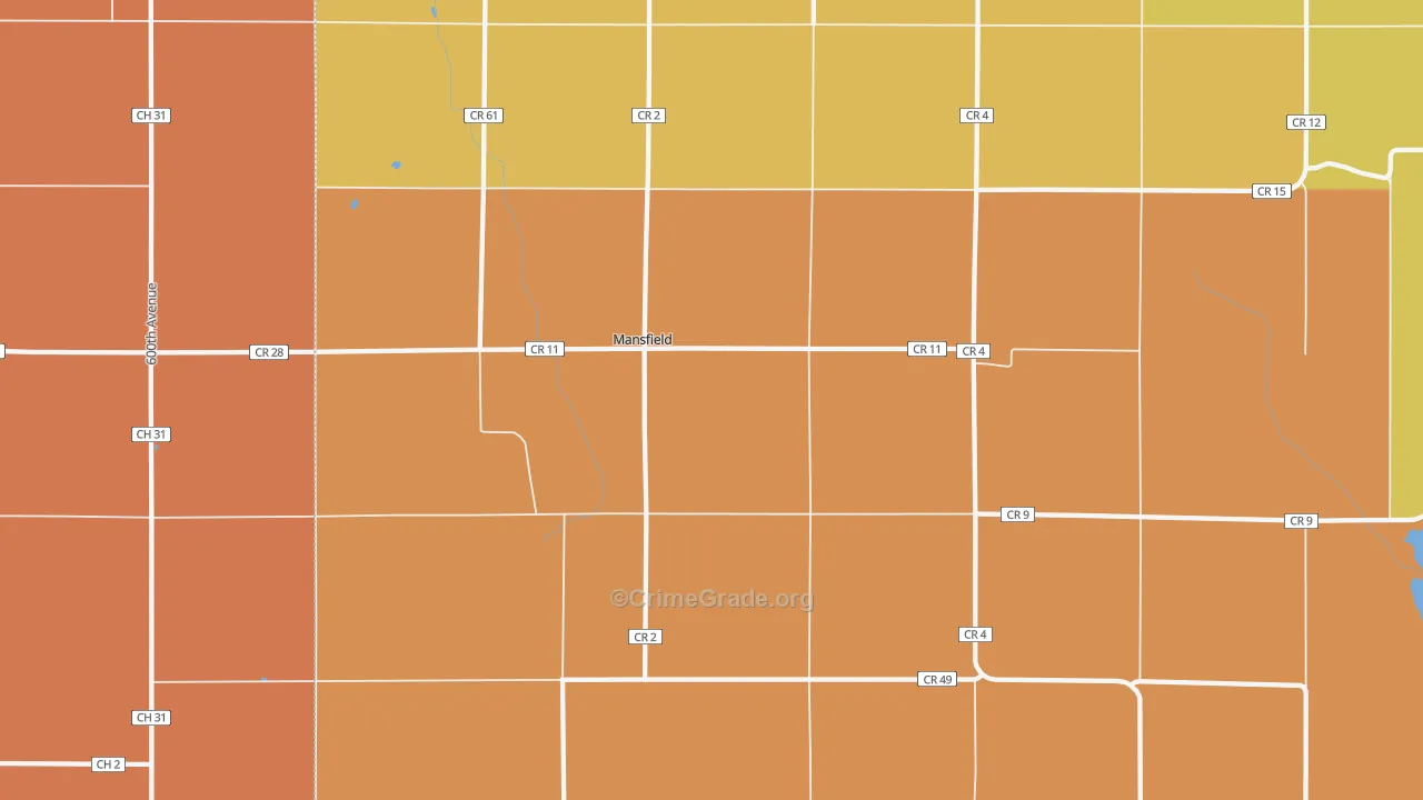 Mansfield, MN Map of Burglary Rates