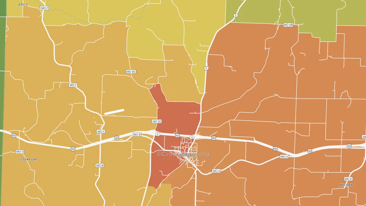 Mansfield, MO Map of Burglary Rates