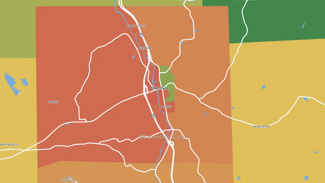 Mansfield, PA Map of Burglary Rates