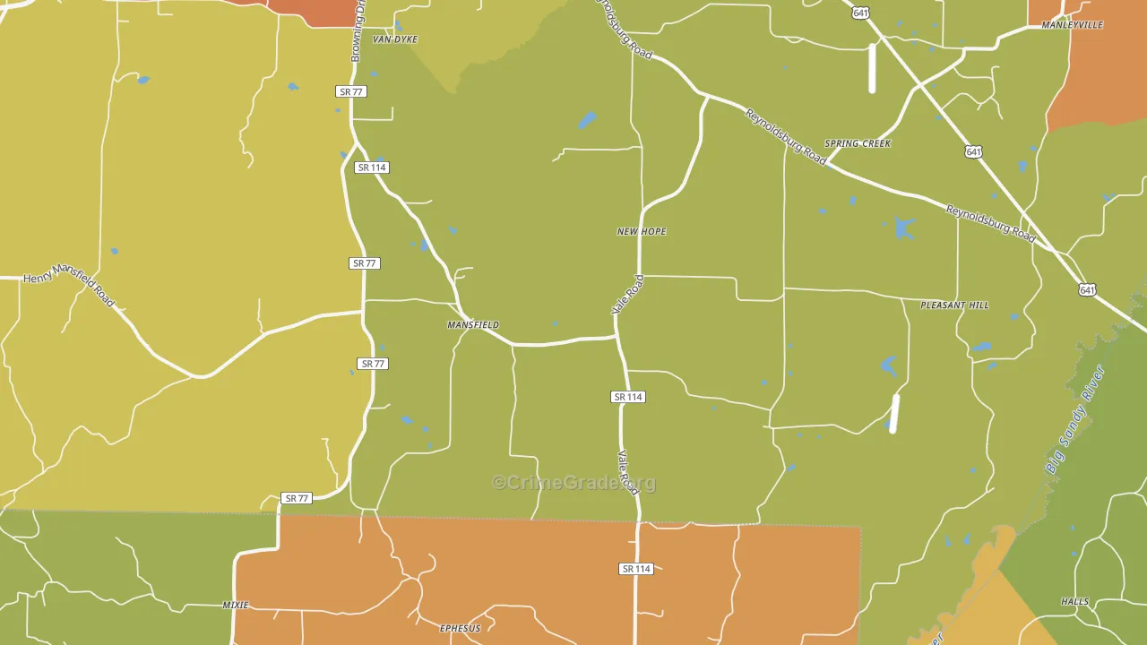 Mansfield, TN Map of Burglary Rates
