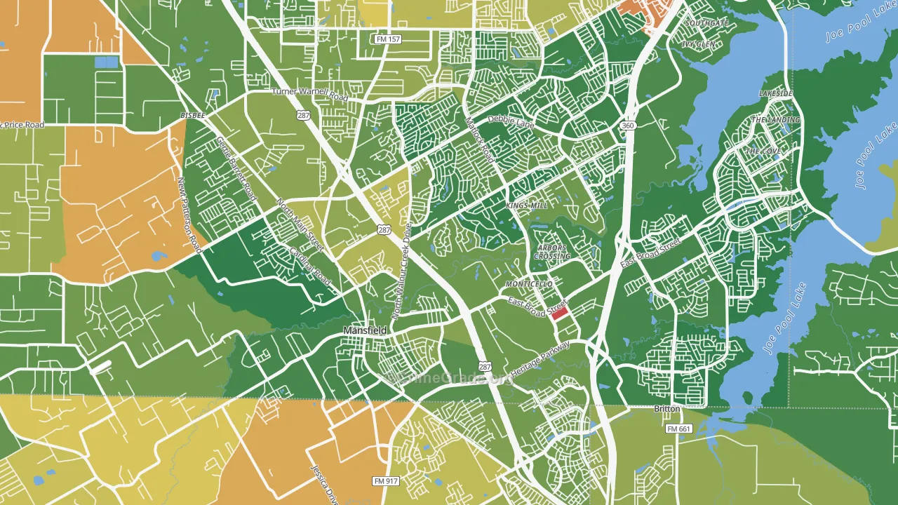Mansfield, TX Map of Burglary Rates
