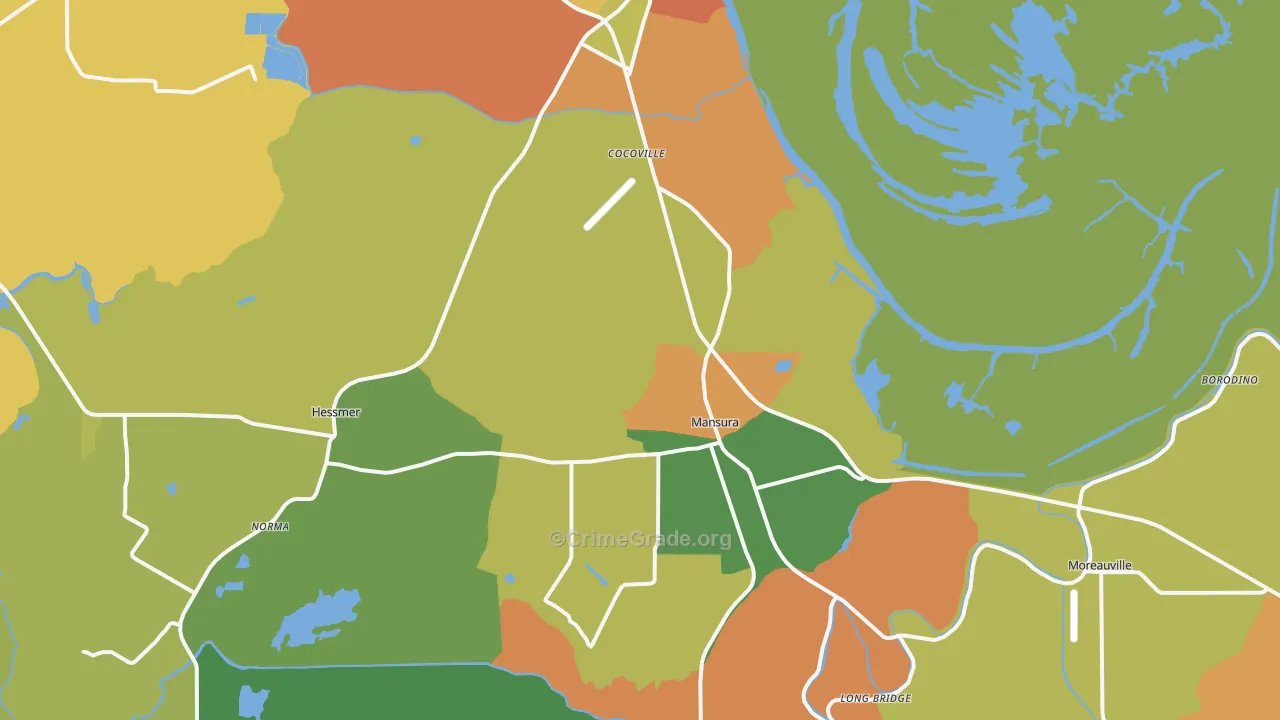 Mansura, LA Map of Burglary Rates