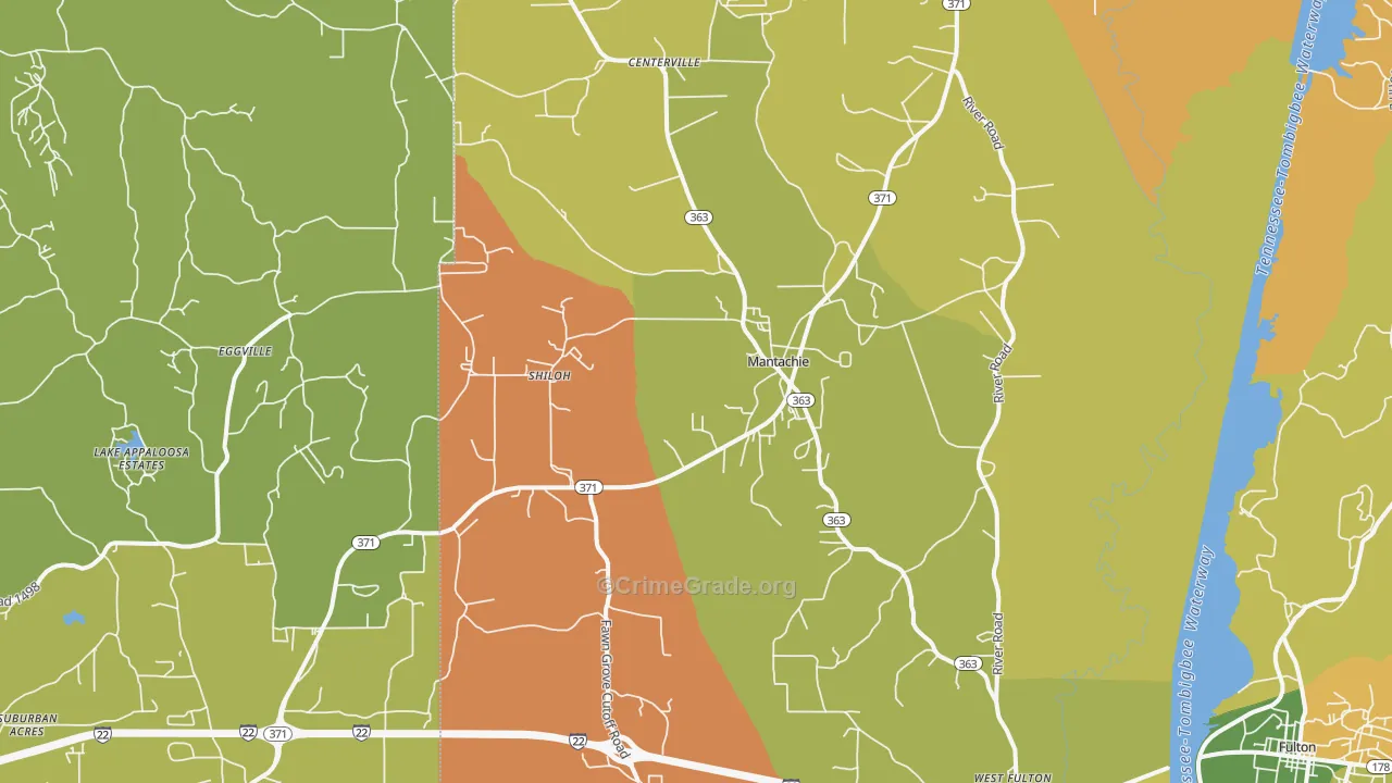 Mantachie, MS Map of Burglary Rates