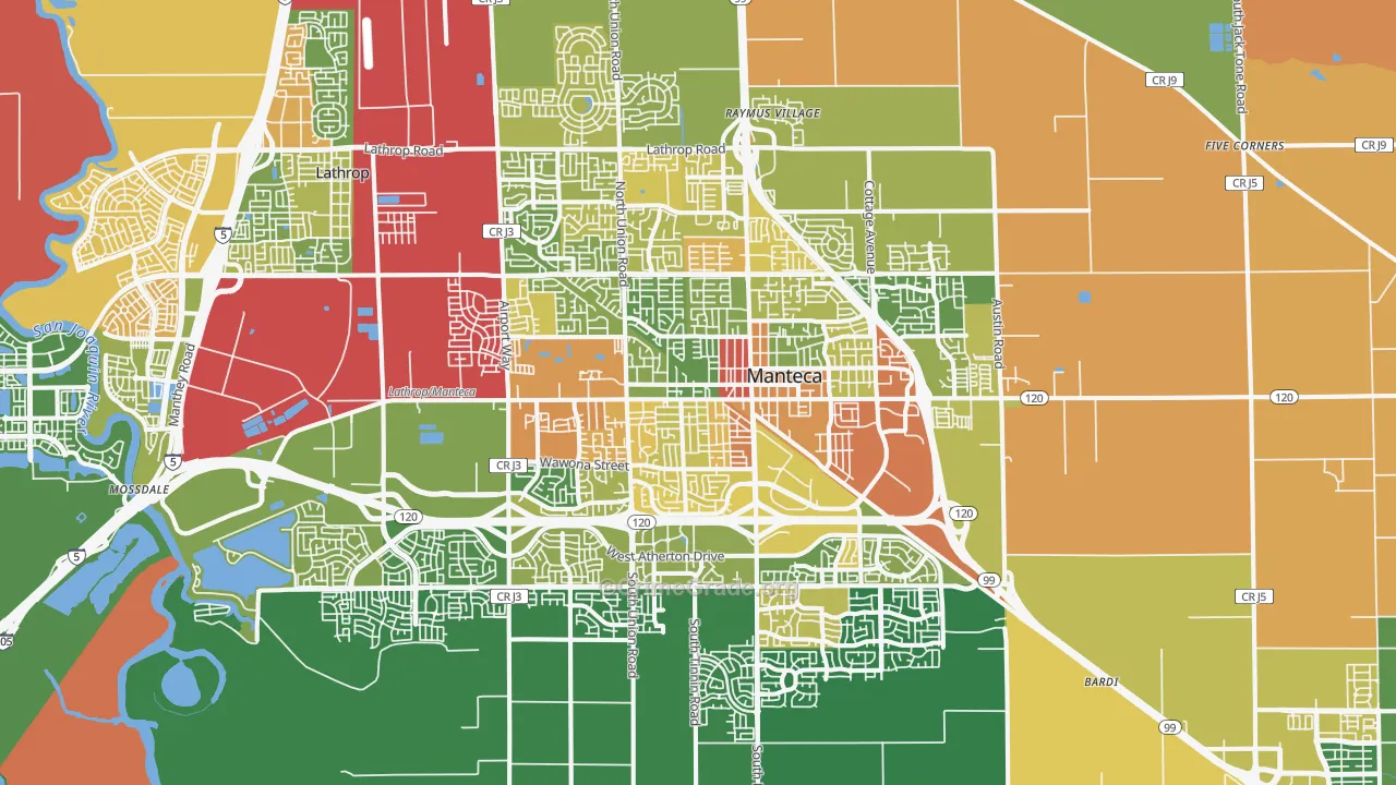 Manteca, CA Map of Burglary Rates