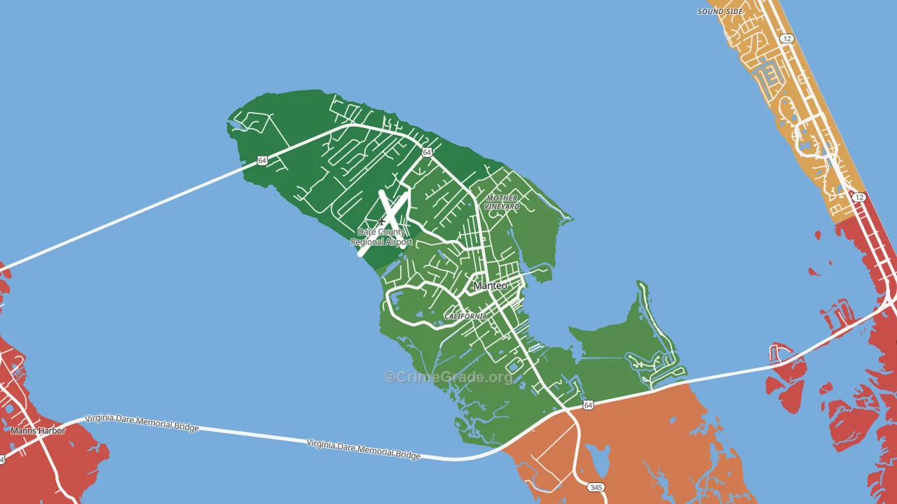 Manteo, NC Map of Burglary Rates