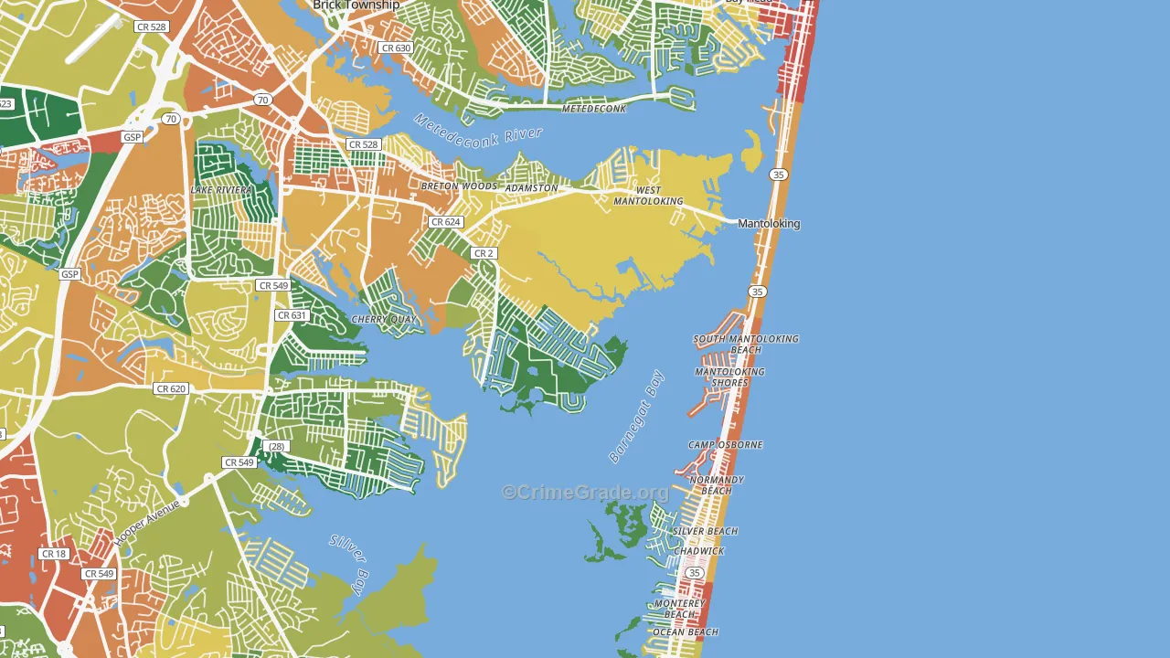 Mantoloking, NJ Map of Burglary Rates