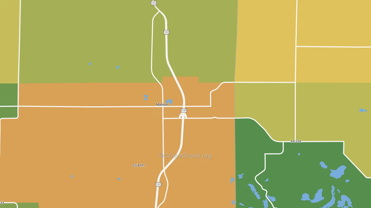 Manton, MI Map of Burglary Rates