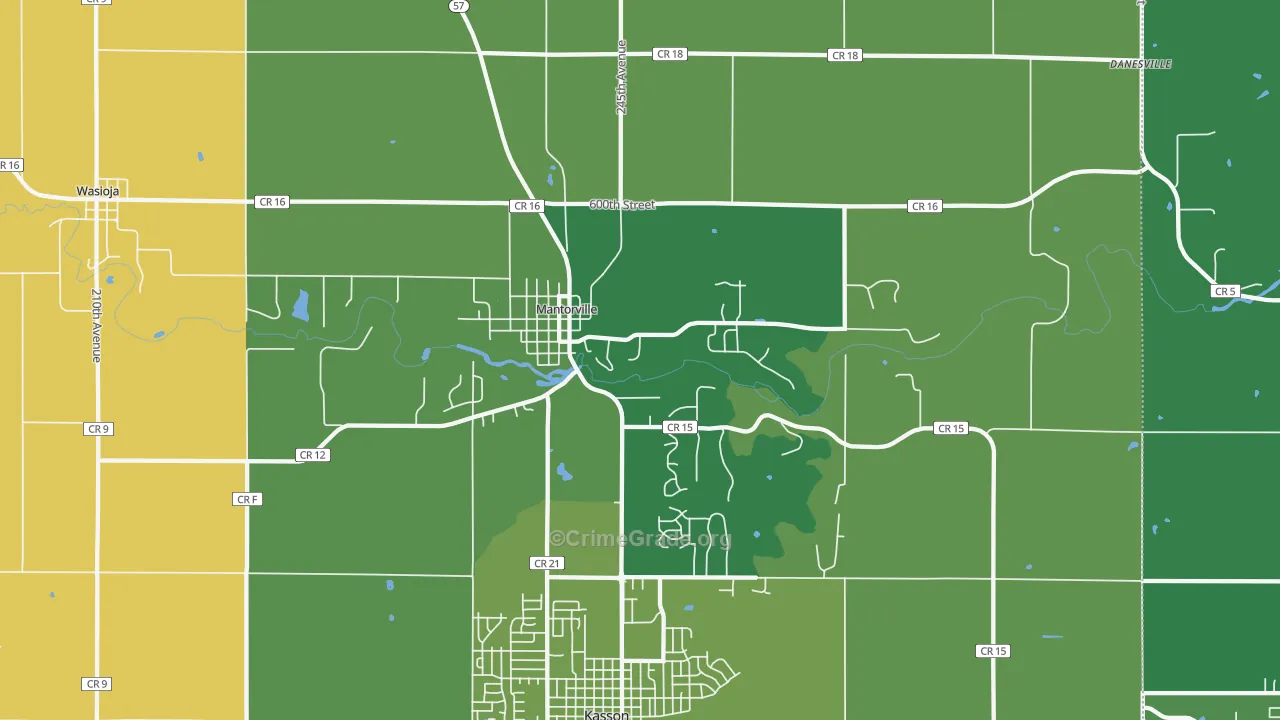 Mantorville, MN Map of Burglary Rates