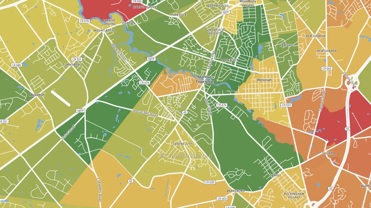Mantua, NJ Map of Burglary Rates