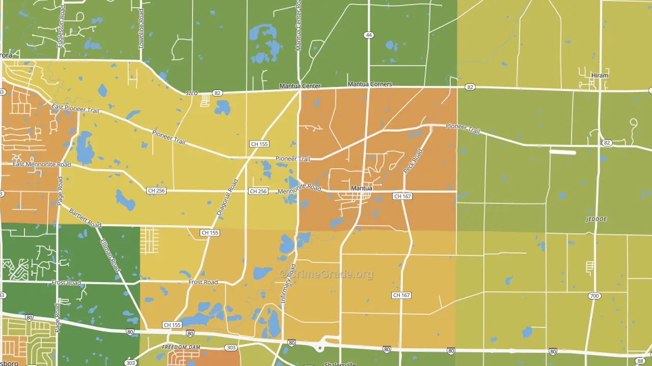 Mantua, OH Map of Burglary Rates