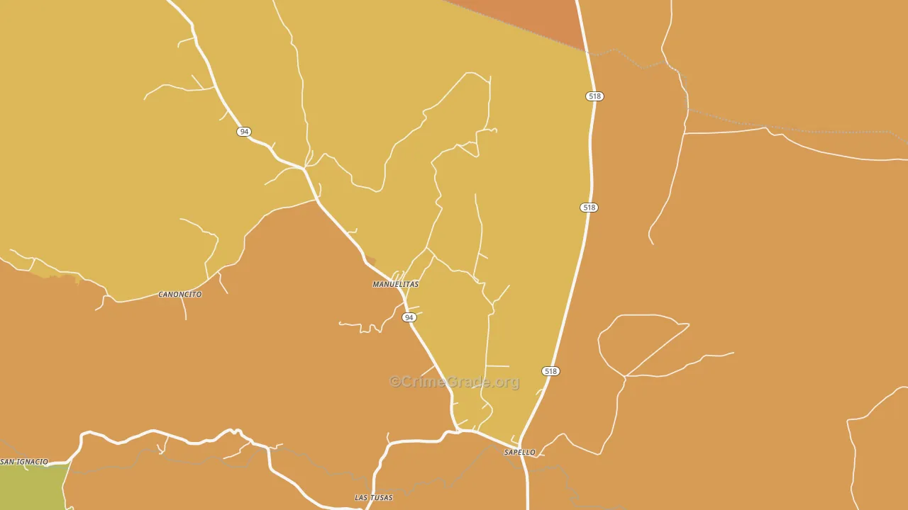 Manuelitas, NM Map of Burglary Rates