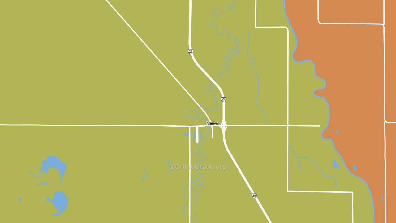 Manvel, ND Map of Burglary Rates