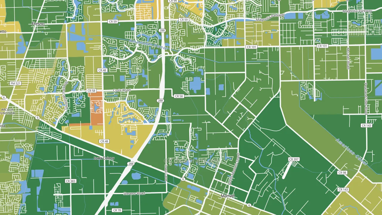 Manvel, TX Map of Burglary Rates