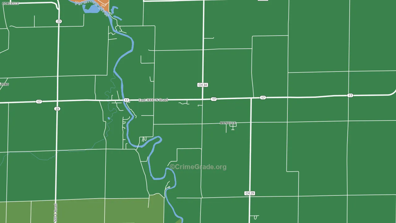 Manville, IL Map of Burglary Rates