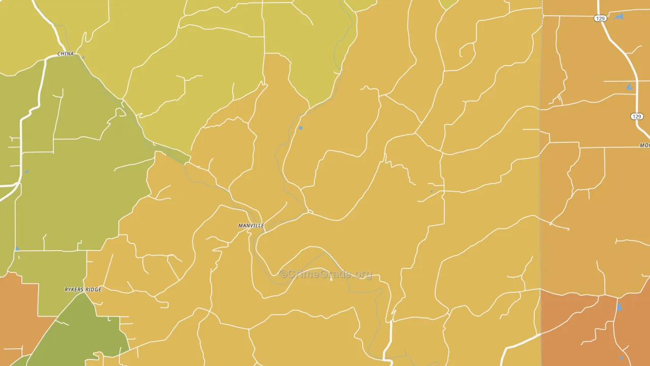 Manville, IN Map of Burglary Rates