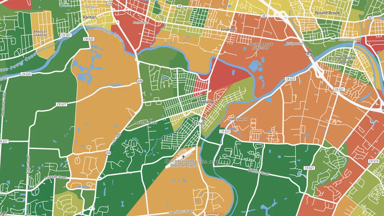 Manville, NJ Map of Burglary Rates