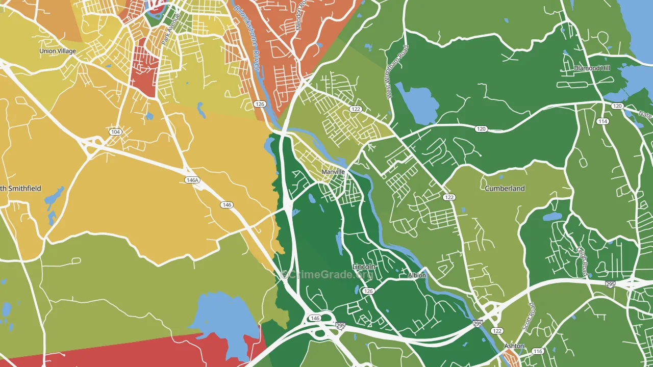 Manville, RI Map of Burglary Rates