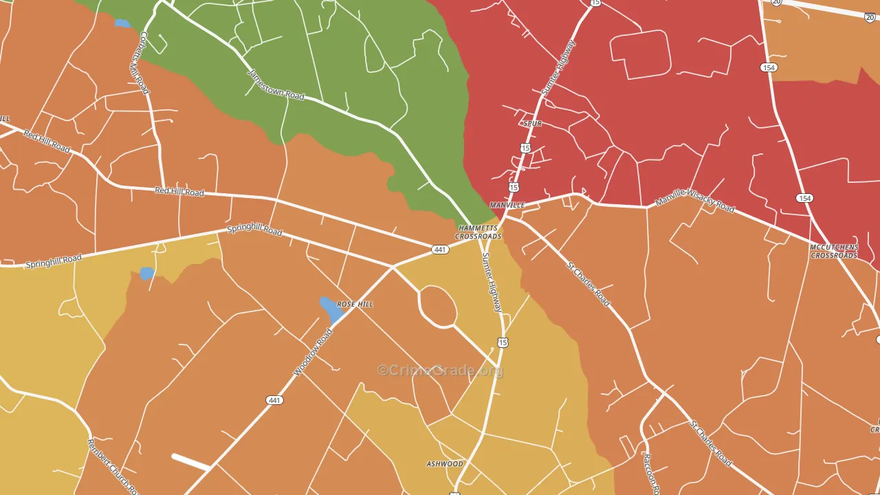Manville, SC Map of Burglary Rates