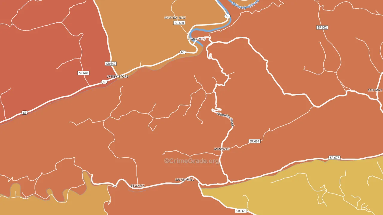 Manville, VA Map of Burglary Rates