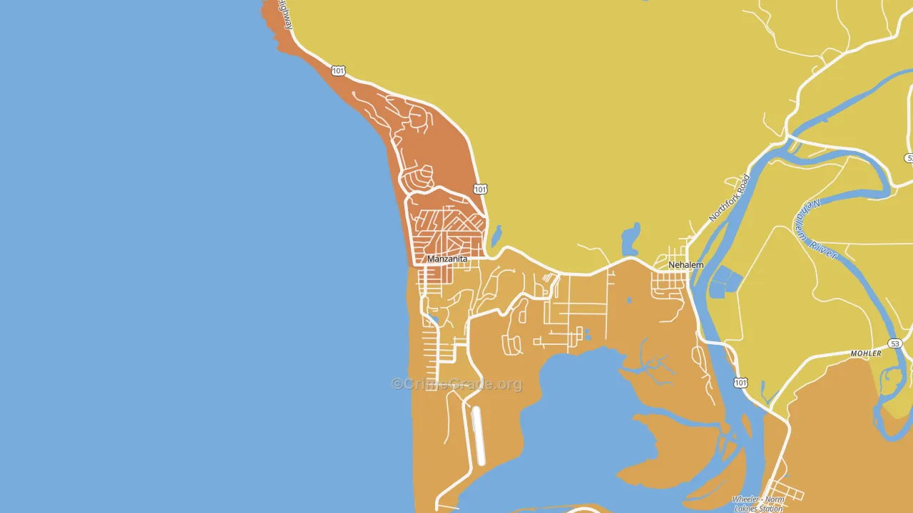 Manzanita, OR Map of Burglary Rates