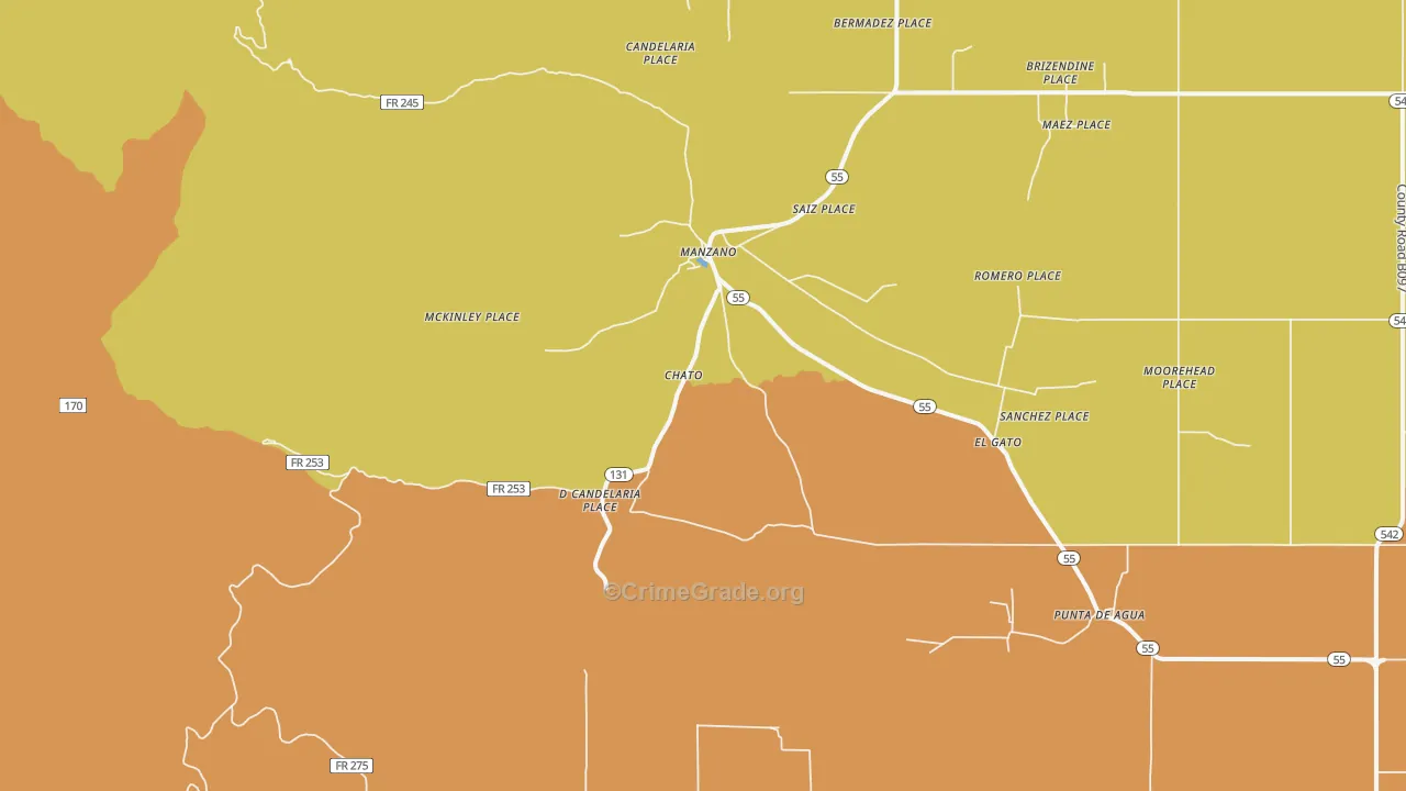Manzano, NM Map of Burglary Rates