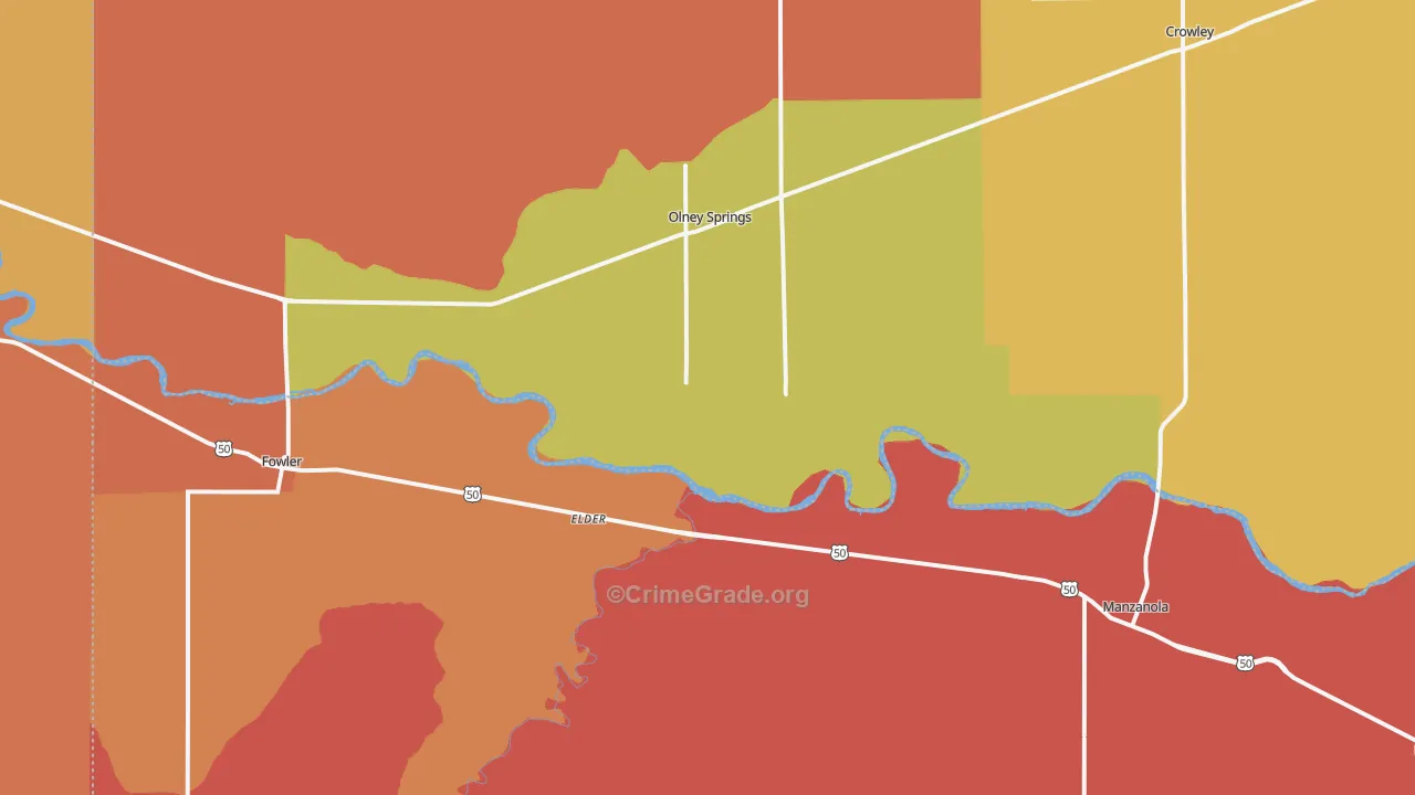 Manzanola, CO Map of Burglary Rates