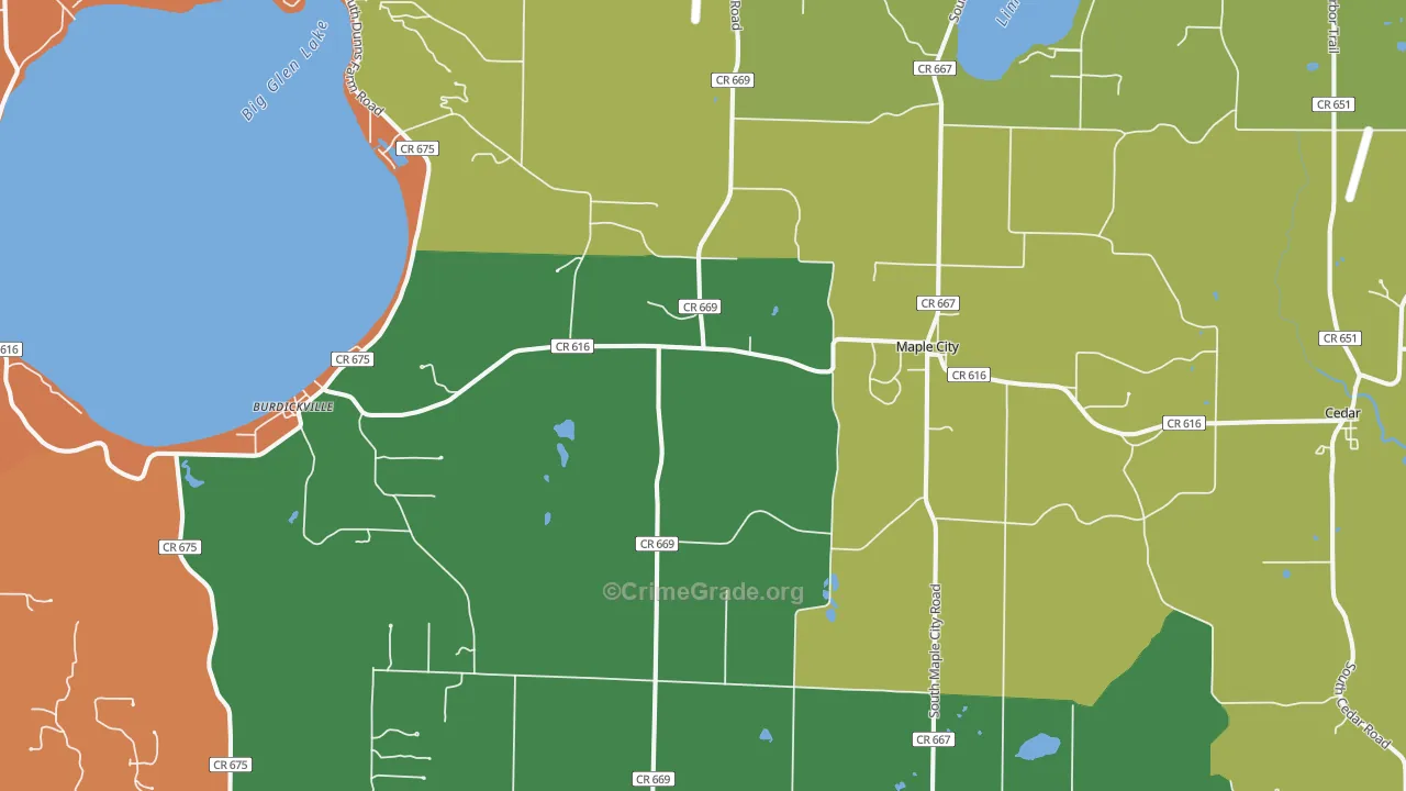 Maple City, MI Map of Burglary Rates