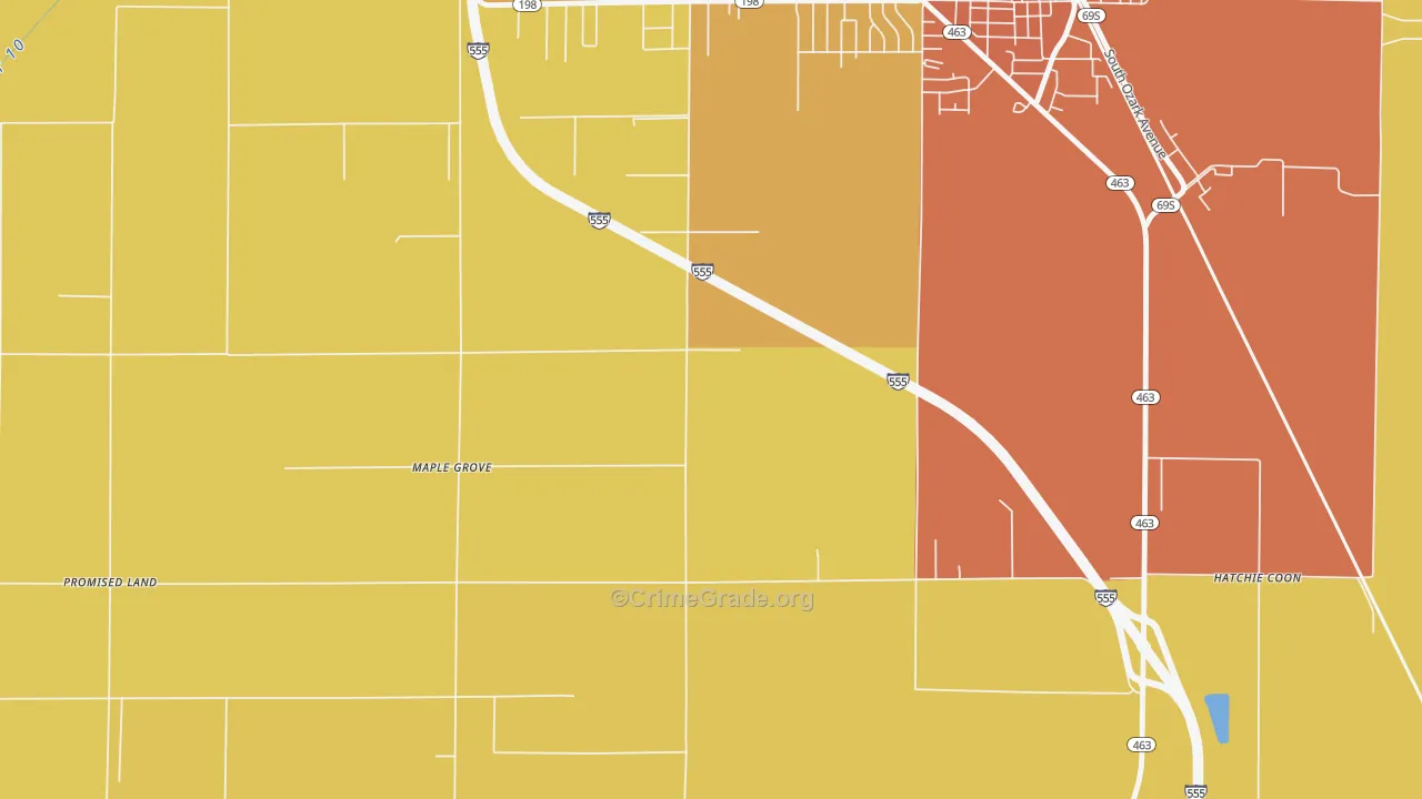 Maple Grove, AR Map of Burglary Rates