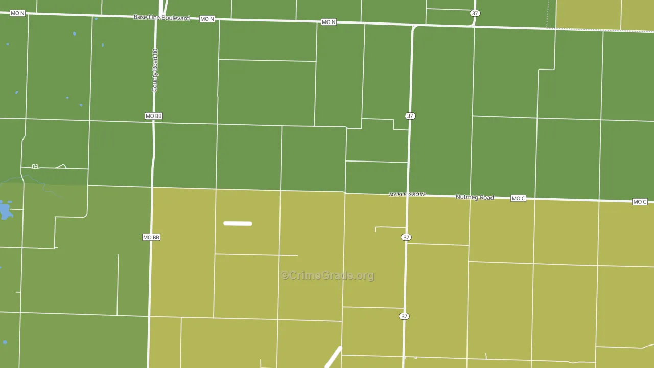 Maple Grove, MO Map of Burglary Rates